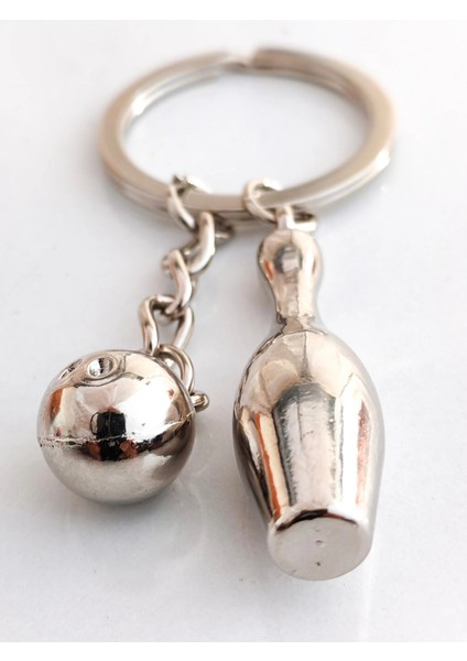 Gümüş Renkli Bowling Topu ve Labut Metal Anahtarlık modelleri