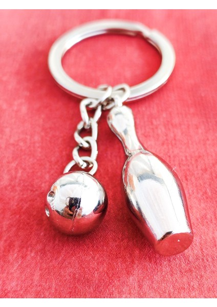 Gümüş Renkli Bowling Topu ve Labut Metal Anahtarlık