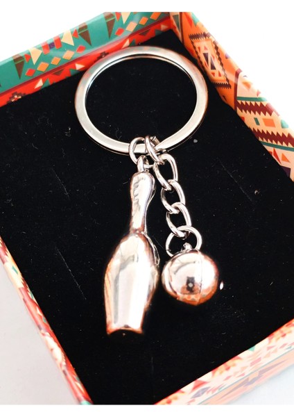 Gümüş Renkli Bowling Topu ve Labut Metal Anahtarlık