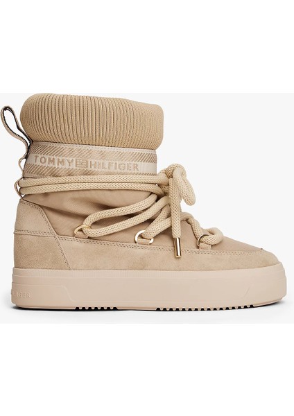 Tommytech Logo Şeritli Sıcak Kar Kadın Bej Bot FW0FW08998ACC