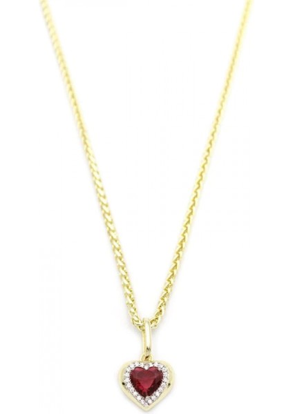 Taşlı Kalp Kolye - Kırmızı fiyatları