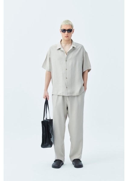 Basıc Oversize Keten Takım Bej