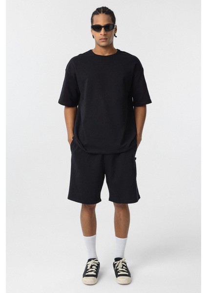 Basic Oversize Şort Takım Siyah