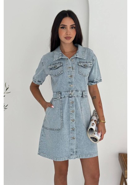 Kadın Düğmeli Denim Elbise – Rahat & Şehirli Stil fiyatları
