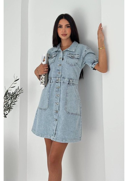 Kadın Düğmeli Denim Elbise – Rahat & Şehirli Stil fırsatları
