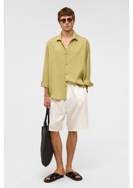 Oversize Uzun Kollu Modal Kumaş Gömlek Yeşil