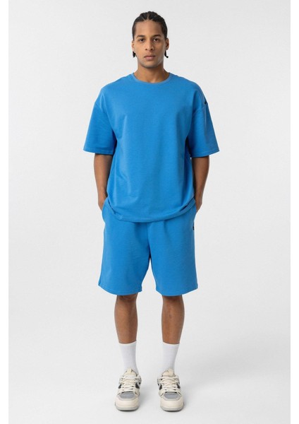Basic Oversize Şort Takım Mavi