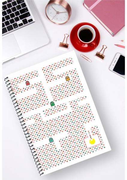 A5 Spiralli Defter Çizgili 96 Sayfa, Pac Man Ikonik Koleksiyon No: 1 Kalın Kapak