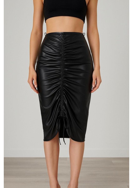 Önden Yırtmaçlı Ayarlanabilir Deri Etek indirimleri