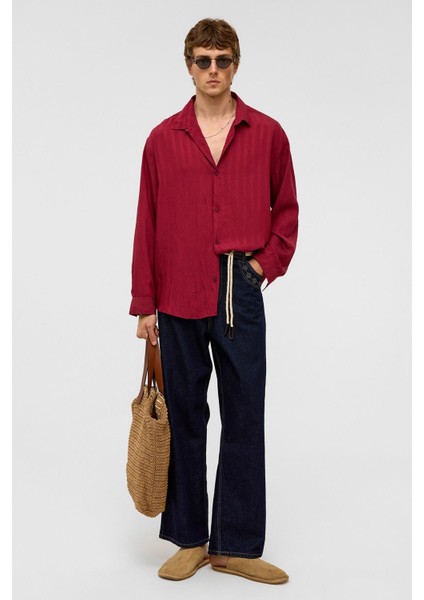 Oversize Uzun Kollu Modal Kumaş Gömlek Bordo