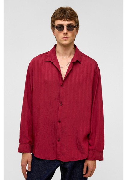 Oversize Uzun Kollu Modal Kumaş Gömlek Bordo modelleri