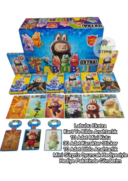 Labubu Ekstra Oyun Kağıtları 10 Mini Kutu | 30 Karakter Sticker + 10 Biblo Anahtarlık Seti fiyatları