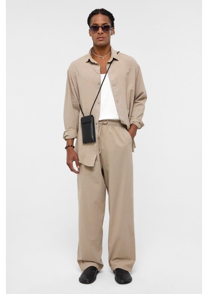 Basic Oversize Keten Takım Bej