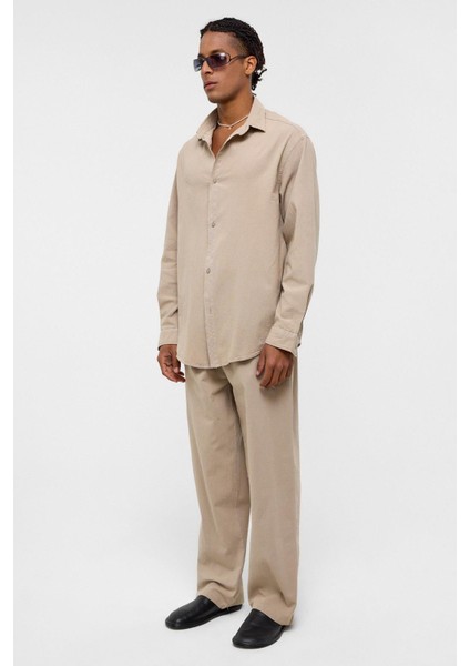 Basic Oversize Keten Takım Bej modelleri