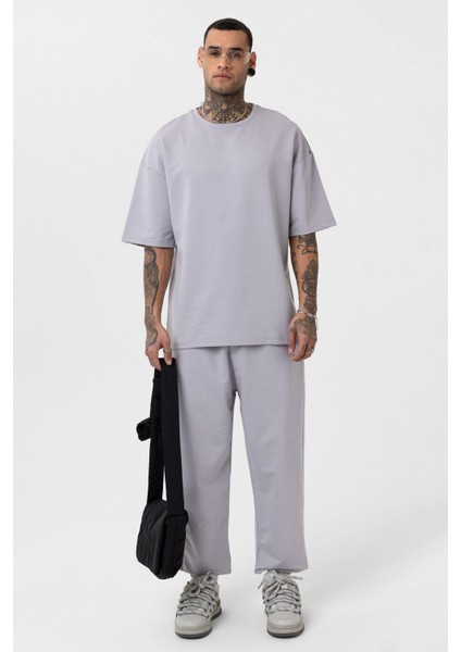 Paça Lastikli Basic Oversize Eşofman Takımı Boyama Gri