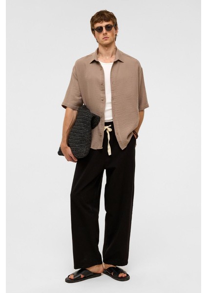 Oversize Kısa Kollu Müslin Kumaş Gömlek Bej fiyatları