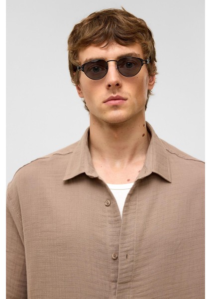 Oversize Kısa Kollu Müslin Kumaş Gömlek Bej fırsatları