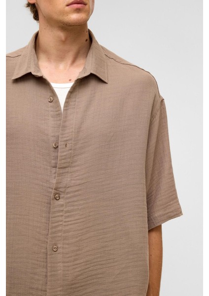 Oversize Kısa Kollu Müslin Kumaş Gömlek Bej indirimleri