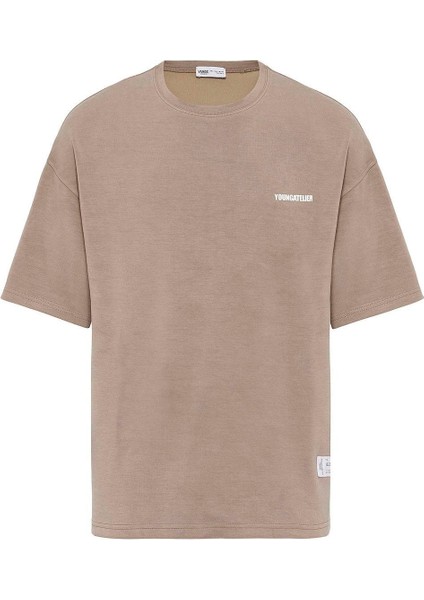 Etiket Detaylı Oversize Modal Kumaş Eşofman Takım Vizon