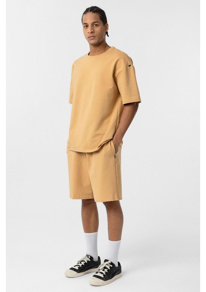Basic Oversize Şort Takım Hardal modelleri