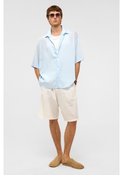 Oversize Çizgili Kısa Kollu Modal Kumaş Gömlek Bebe Mavi fiyatları