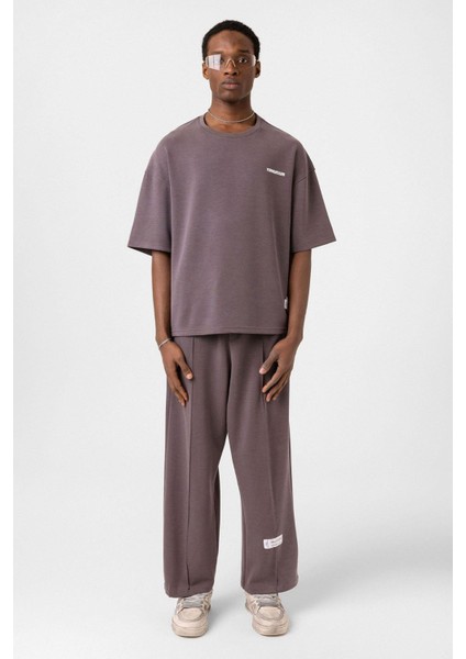 Etiket Detaylı Oversize Modal Kumaş Eşofman Takım Kahve modelleri