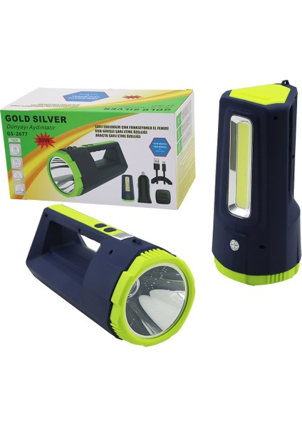 2in1 30W - 10W Cob LED USB - Oto Şarjlı El Feneri Projektör (5250) fiyatları
