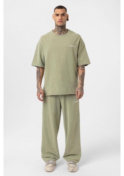 Yıkamalı Oversize Eşofman Takım Haki