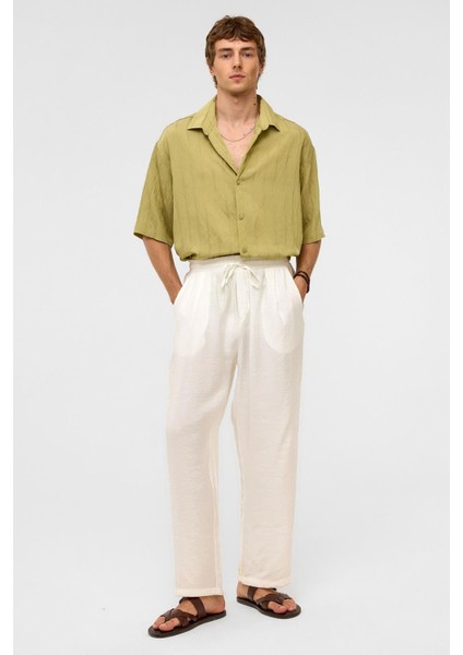 Oversize Çizgili Kısa Kollu Modal Kumaş Gömlek Yeşil fiyatları