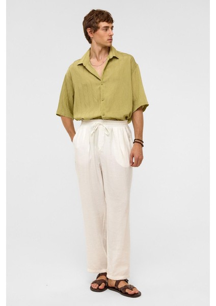 Oversize Çizgili Kısa Kollu Modal Kumaş Gömlek Yeşil modelleri