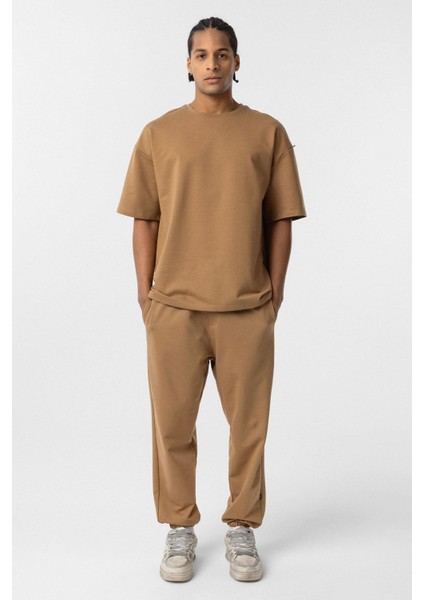 Paça Lastikli Basic Oversize Eşofman Takımı Camel