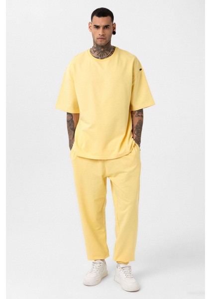 Paça Lastikli Basic Oversize Eşofman Takımı Sarı