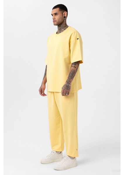 Paça Lastikli Basic Oversize Eşofman Takımı Sarı modelleri