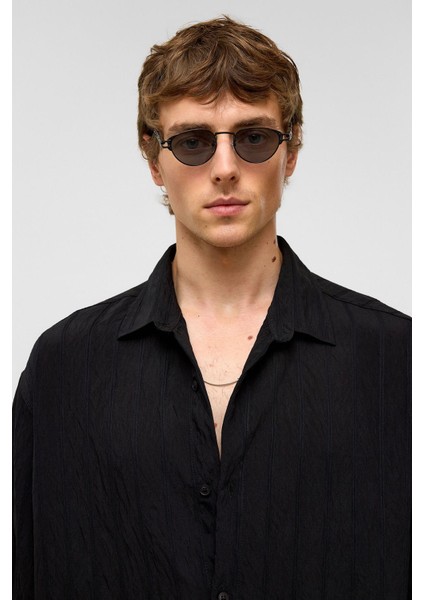 Oversize Çizgili Kısa Kollu Modal Kumaş Gömlek Siyah modelleri