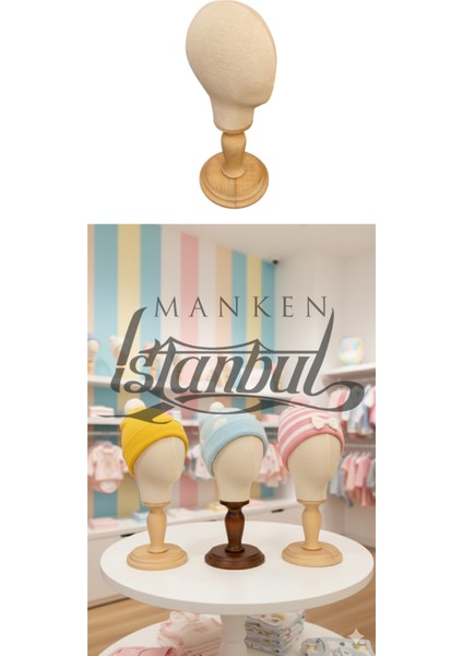 Ahşap Standlı Bebek Kafa Mankeni Bebek Şapka Mankeni Bebek Bere Mankeni 06 Ay 12 Ay Için Uygundur