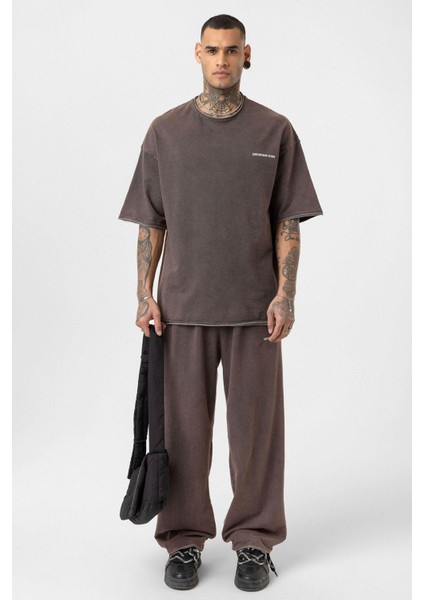 Yıkamalı Oversize Eşofman Takım Kahve