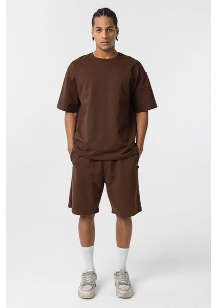 Basic Oversize Şort Takım Kahve