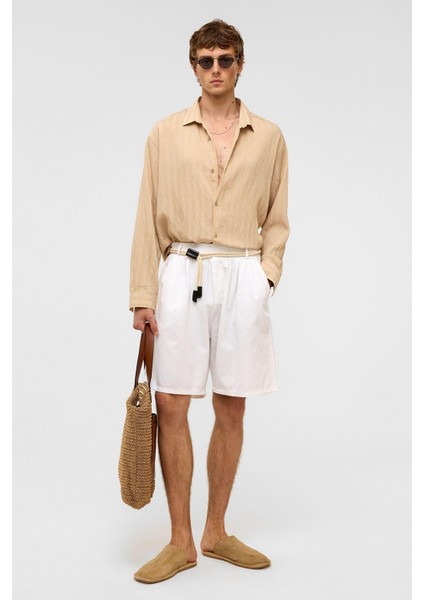 Oversize Uzun Kollu Modal Kumaş Gömlek Taş