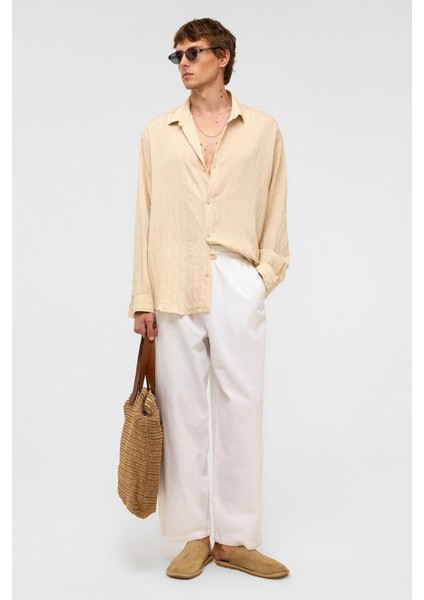 Oversize Uzun Kollu Modal Kumaş Gömlek Bej fiyatları