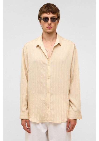 Oversize Uzun Kollu Modal Kumaş Gömlek Bej modelleri