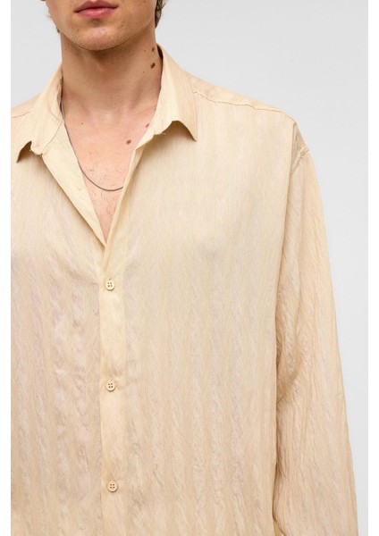 Oversize Uzun Kollu Modal Kumaş Gömlek Bej indirimleri
