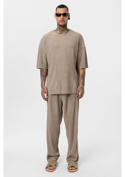 Basic Oversize Bisiklet Yaka Ottoman Takım Vizon modelleri