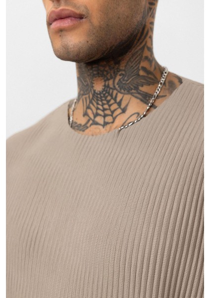 Basic Oversize Bisiklet Yaka Ottoman Takım Vizon indirimleri