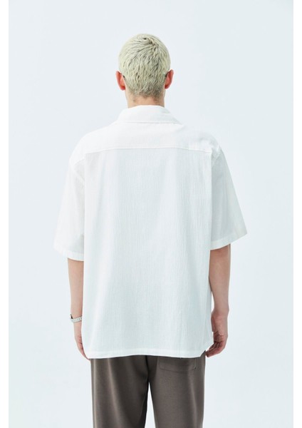 Cep Detaylı Kısa Kol Oversize Keten Gömlek Ekru indirimleri