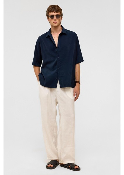 Basic Oversize Kısa Kollu Modal Gömlek Lacivert