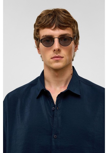 Basic Oversize Kısa Kollu Modal Gömlek Lacivert modelleri