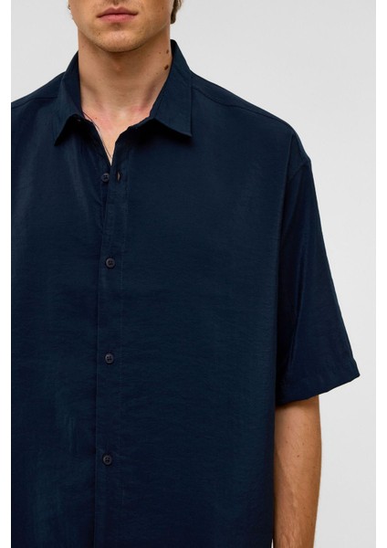 Basic Oversize Kısa Kollu Modal Gömlek Lacivert fırsatları