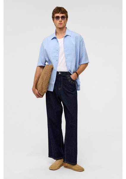 Basic Oversize Kısa Kollu Modal Gömlek Bebe Mavi