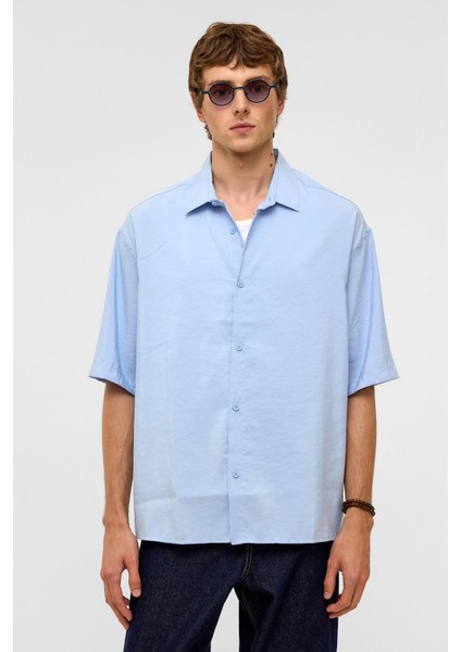 Basic Oversize Kısa Kollu Modal Gömlek Bebe Mavi fiyatları
