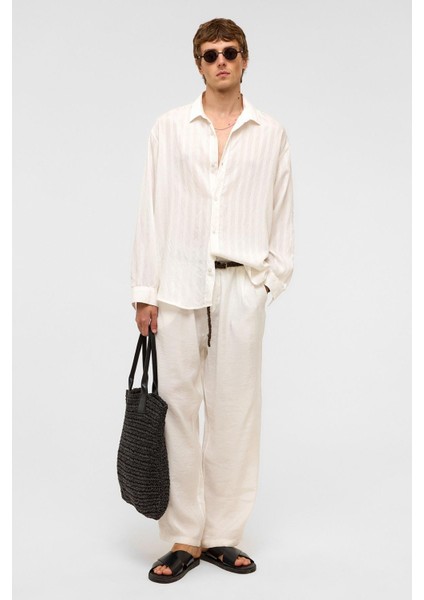 Oversize Uzun Kollu Modal Kumaş Gömlek Beyaz